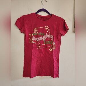 Christmas Graphic Tshirt On The Naughty List LOL Vintage Large Red